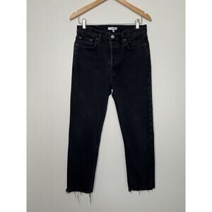 RE/DONE Mid-Rise Straight Leg Jeans in Black Raw Edge Hem Women's Size 30